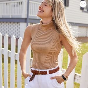 LANDS END Turtleneck Tan Sleeveless Size M